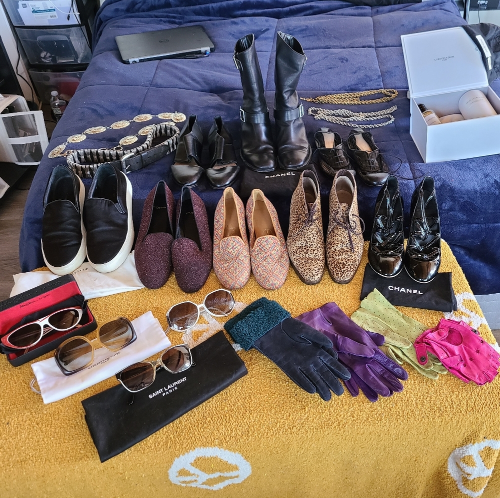 Used designer shoes, glasses, gloves etc